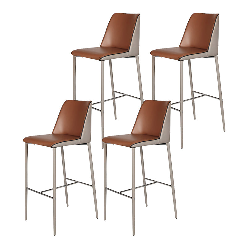 Modern Upholstered Low Back Faux Leather Bar Stools with Metal Base