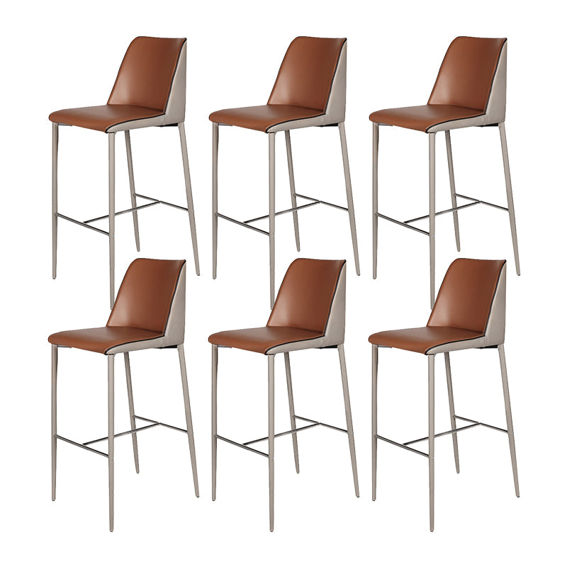 Modern Upholstered Low Back Faux Leather Bar Stools with Metal Base