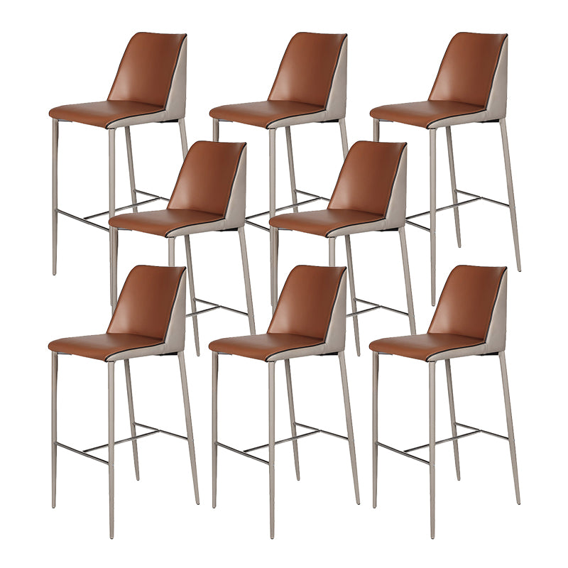 Modern Upholstered Low Back Faux Leather Bar Stools with Metal Base