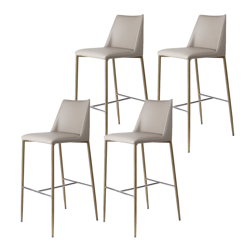 Modern Upholstered Low Back Faux Leather Bar Stools with Metal Base