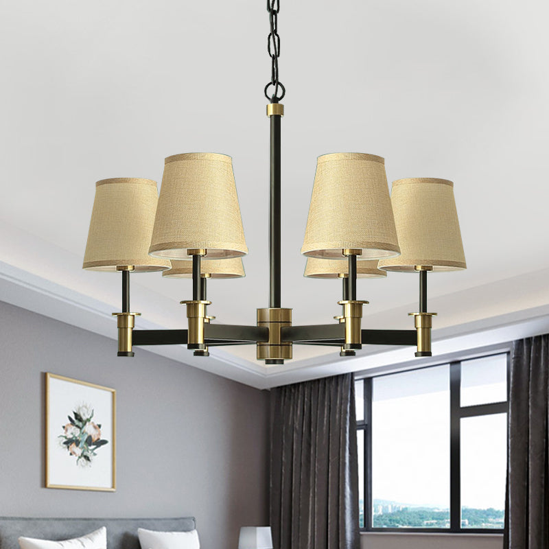 Bianco/beige 6 lampadina lampadario soffitto classico in tessuto in tessuto sospensione sospensione per camera da letto