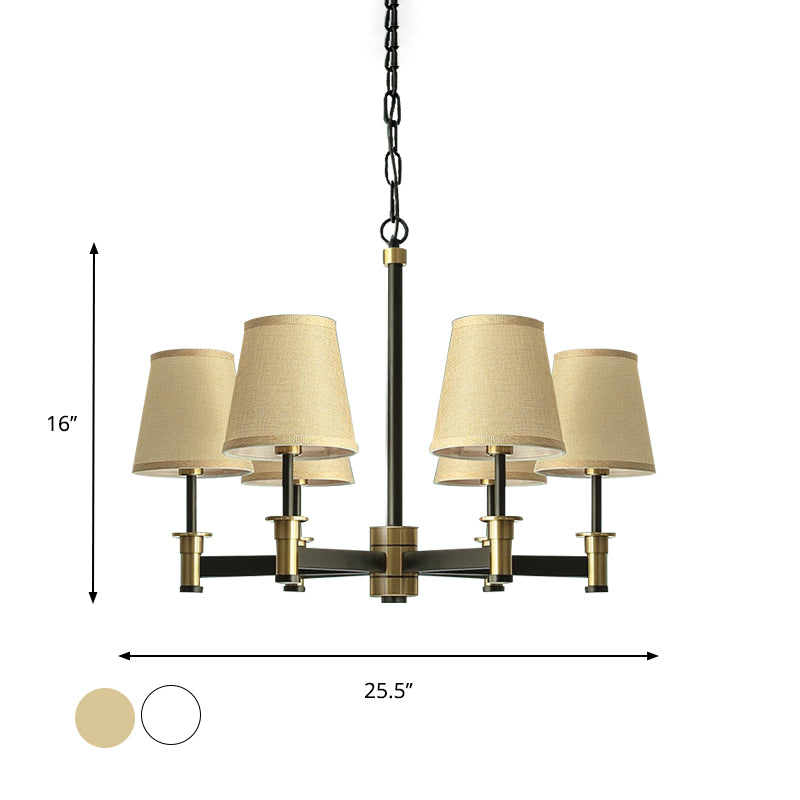 Bianco/beige 6 lampadina lampadario soffitto classico in tessuto in tessuto sospensione sospensione per camera da letto