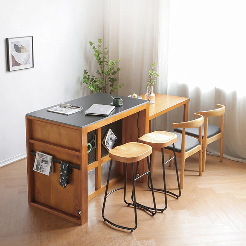 Black Stone Modern Kitchen Island Table with Solid Wood Base and Drawers