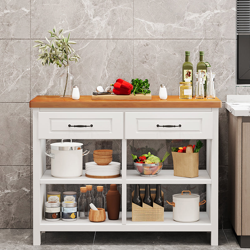 Matte Finish Pine Wood Kitchen Island Table with Open Storage for Dining Room