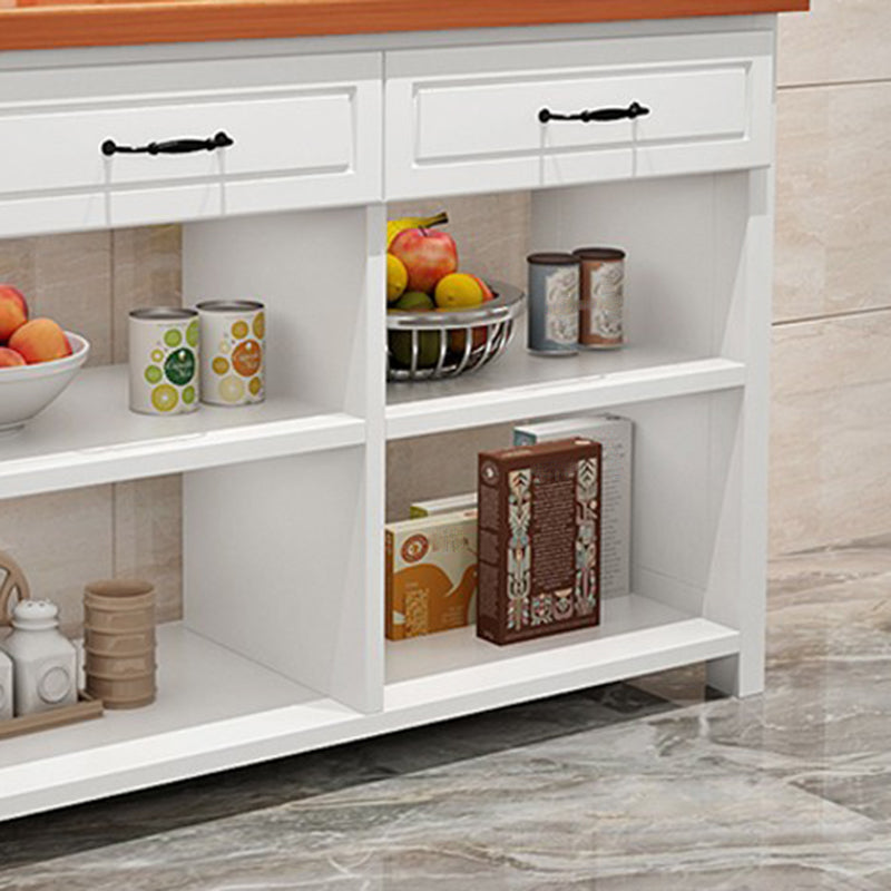 Matte Finish Pine Wood Kitchen Island Table with Open Storage for Dining Room