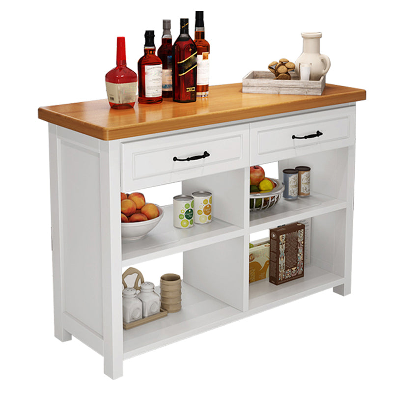 Matte Finish Pine Wood Kitchen Island Table with Open Storage for Dining Room