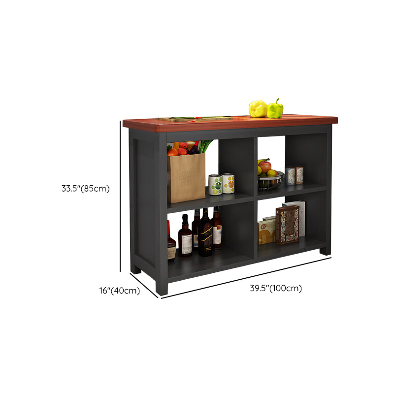 Matte Finish Pine Wood Kitchen Island Table with Open Storage for Dining Room