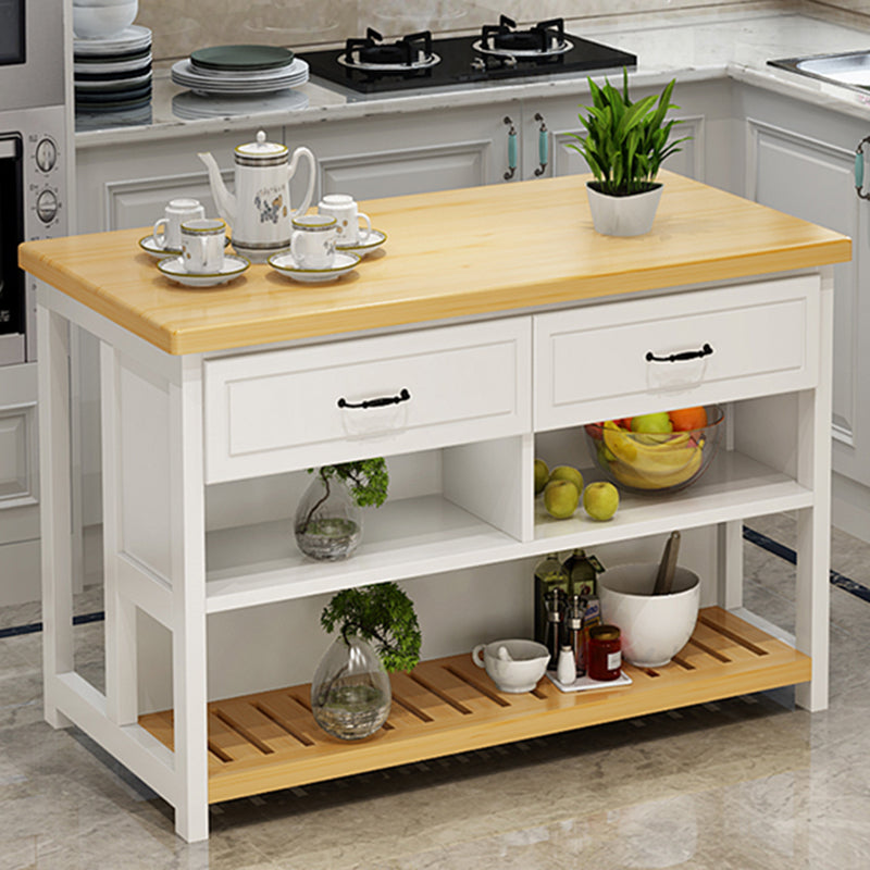 Natural Finish Pine Wood Kitchen Island Table for Dining Room