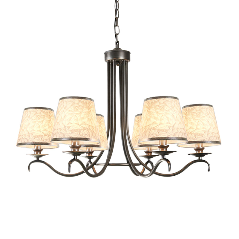 Fabric Cone Chandelier Light Classic Style 6 Heads Dining Room Down Lighting Pendant in Silver/Blue/White and Silver