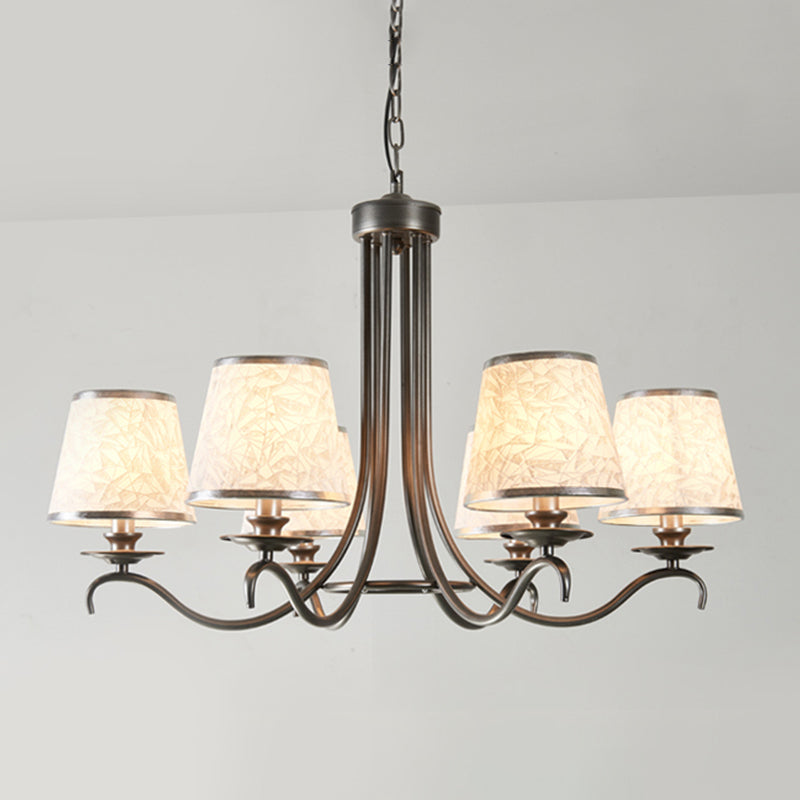 Fabric Cone Chandelier Light Classic Style 6 Heads Dining Room Down Lighting Pendant in Silver/Blue/White and Silver