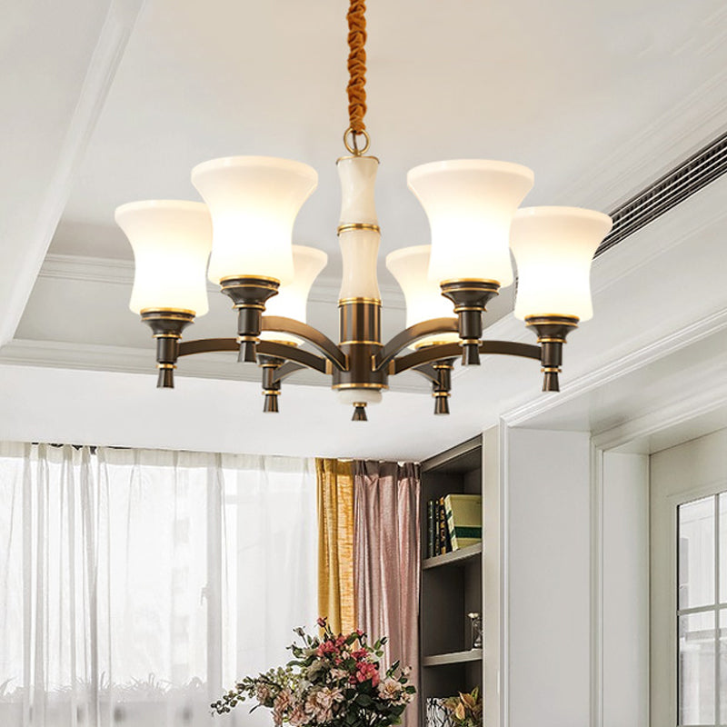 6/8 Luci appesi lampada da lampada retrò lampada lampadario con tonalità di vetro bianco a campana in nero