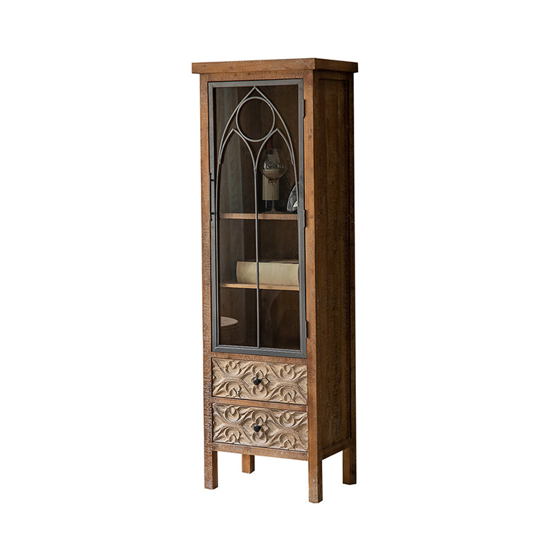 Wooden Traditional Curio Cabinet Glass Doors Display Stand with Drawers