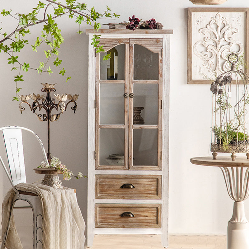 Wooden Traditional Curio Cabinet Glass Doors Display Stand with Drawers
