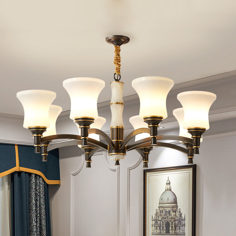 6/8 Luci appesi lampada da lampada retrò lampada lampadario con tonalità di vetro bianco a campana in nero