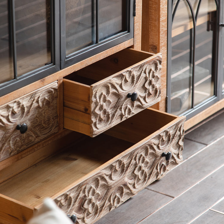 Wooden Traditional Curio Cabinet Glass Doors Display Stand with Drawers
