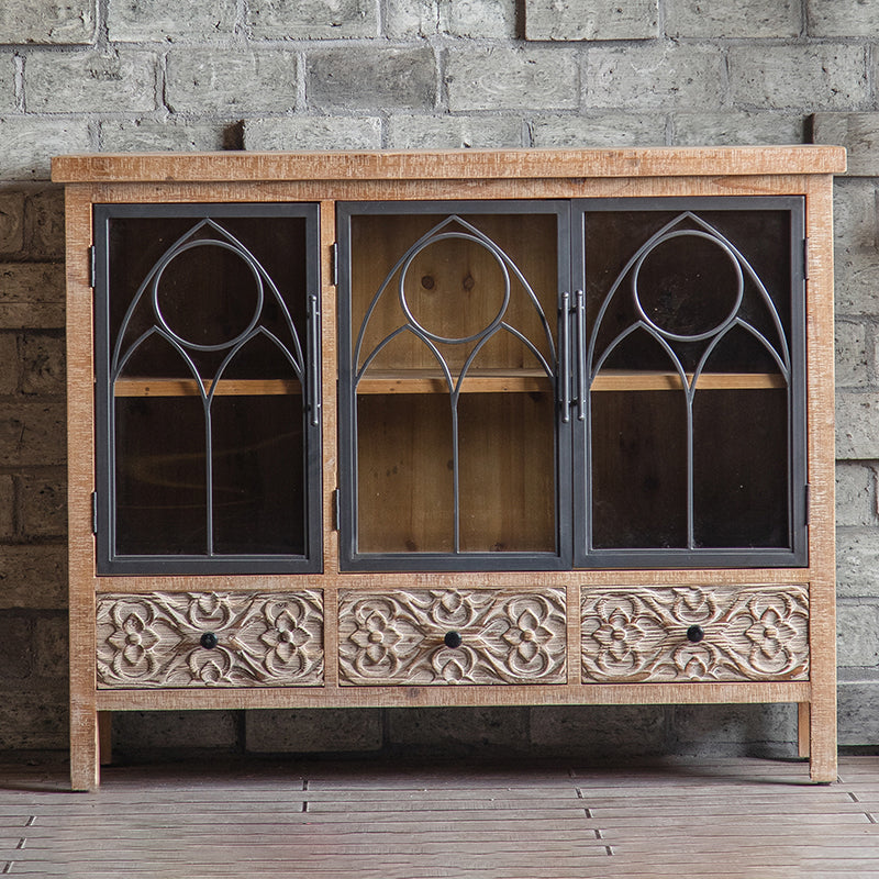Wooden Traditional Curio Cabinet Glass Doors Display Stand with Drawers