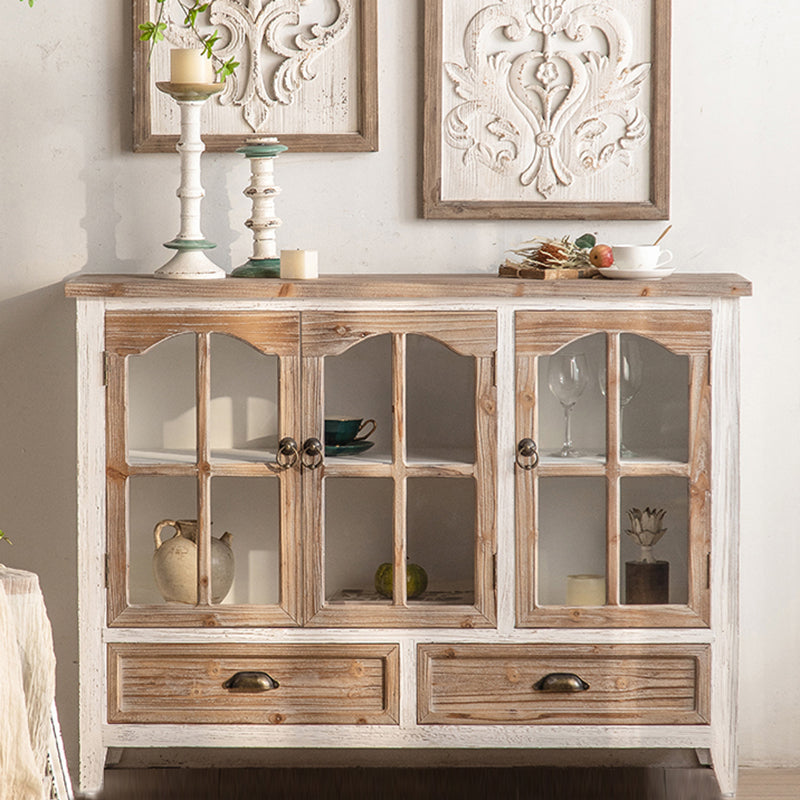 Wooden Traditional Curio Cabinet Glass Doors Display Stand with Drawers