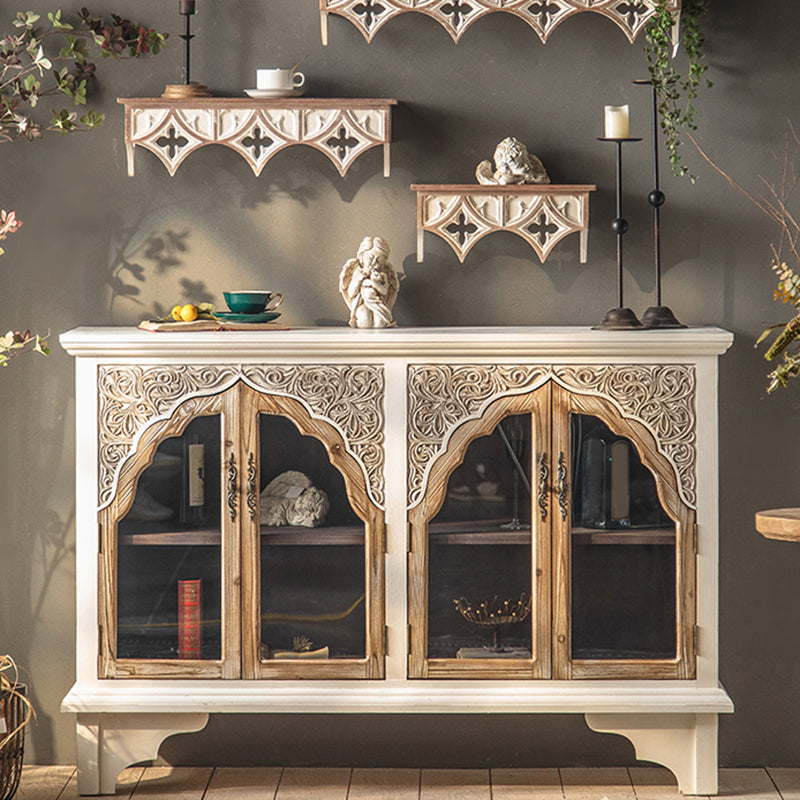 Wooden Traditional Curio Cabinet Glass Doors Display Stand with Drawers