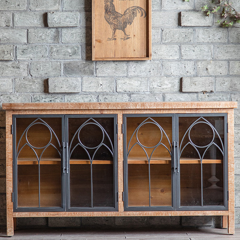 Wooden Traditional Curio Cabinet Glass Doors Display Stand with Drawers
