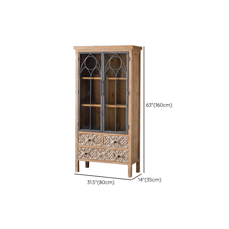Wooden Traditional Curio Cabinet Glass Doors Display Stand with Drawers