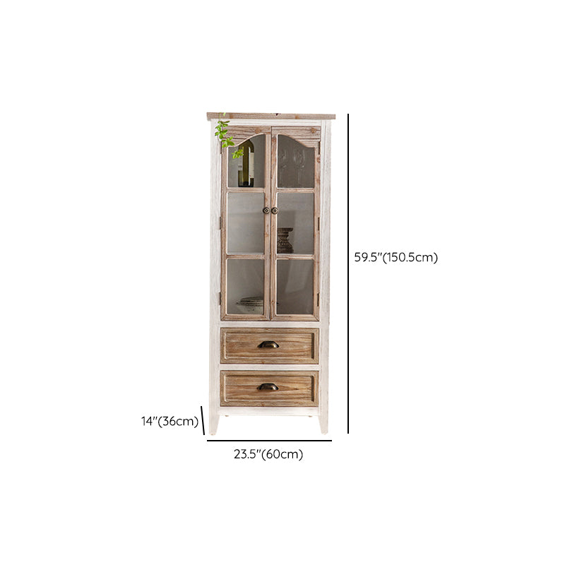 Wooden Traditional Curio Cabinet Glass Doors Display Stand with Drawers