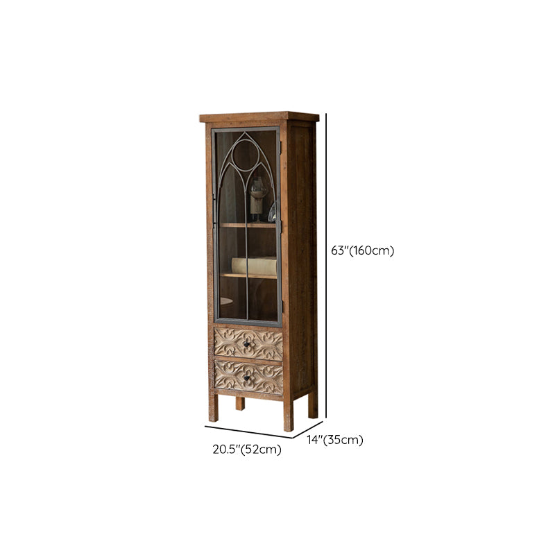 Wooden Traditional Curio Cabinet Glass Doors Display Stand with Drawers