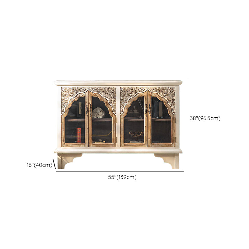 Wooden Traditional Curio Cabinet Glass Doors Display Stand with Drawers