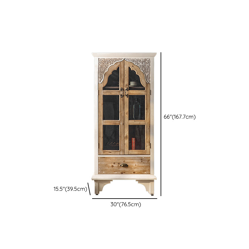 Wooden Traditional Curio Cabinet Glass Doors Display Stand with Drawers