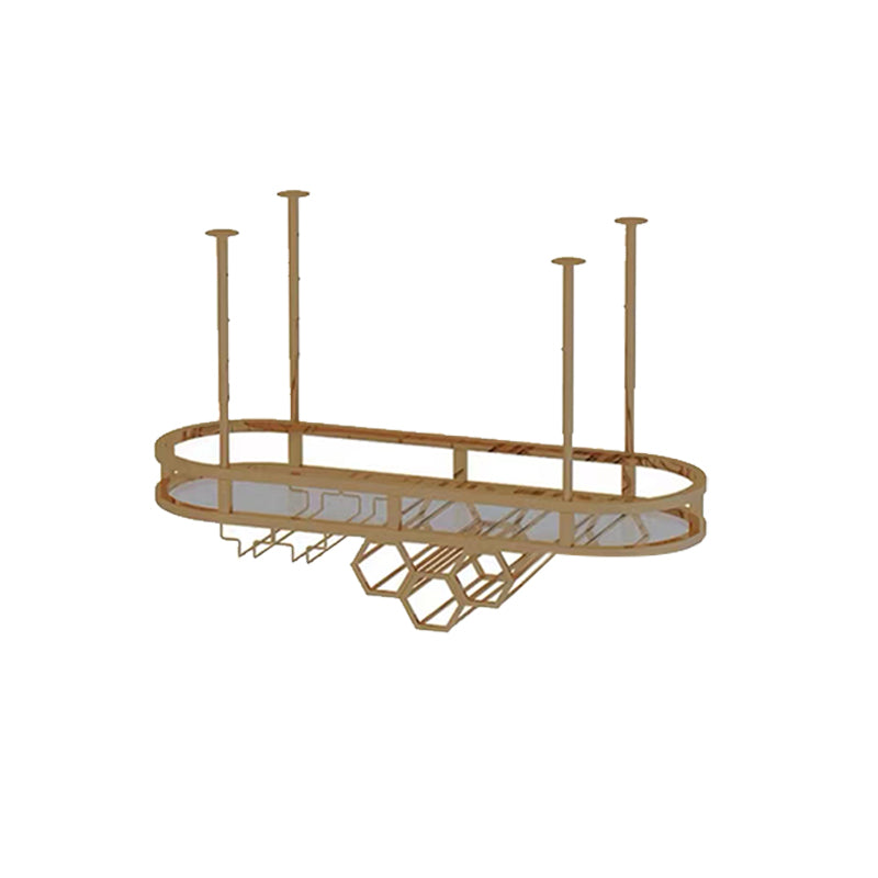 Luxury Style Gold Colour Metal Hanging Wine Rack Kit with Shelf