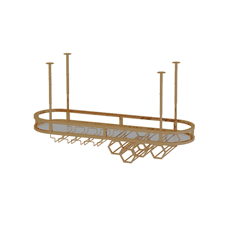 Luxury Style Gold Colour Metal Hanging Wine Rack Kit with Shelf