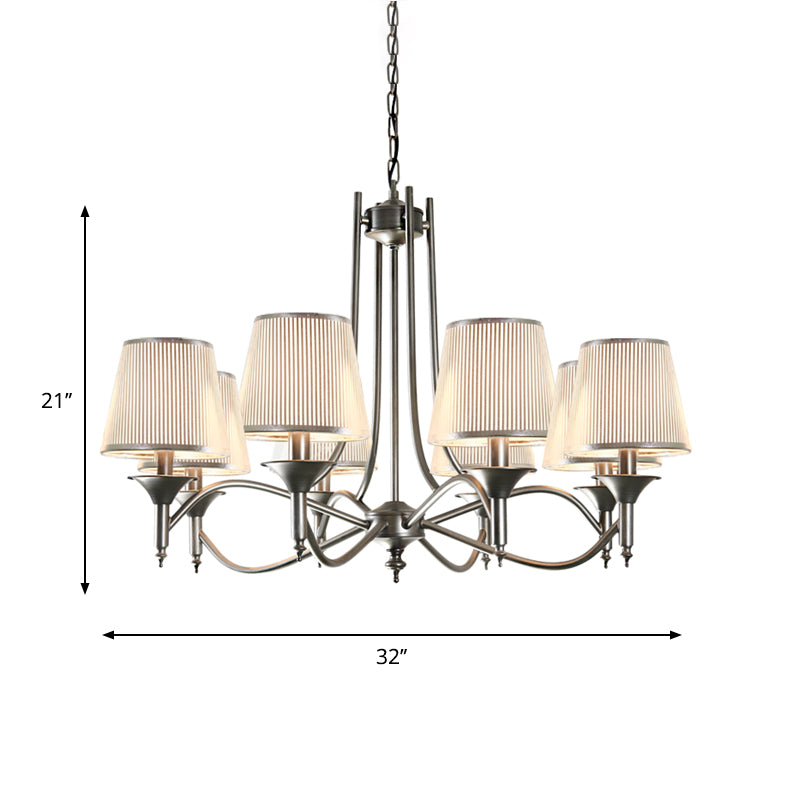 Traditional Twisted Arm Chandelier 8 Bulbs Metallic Pendant Light Kit in Silver/Blue/White and Silver with Conic Fabric Shade