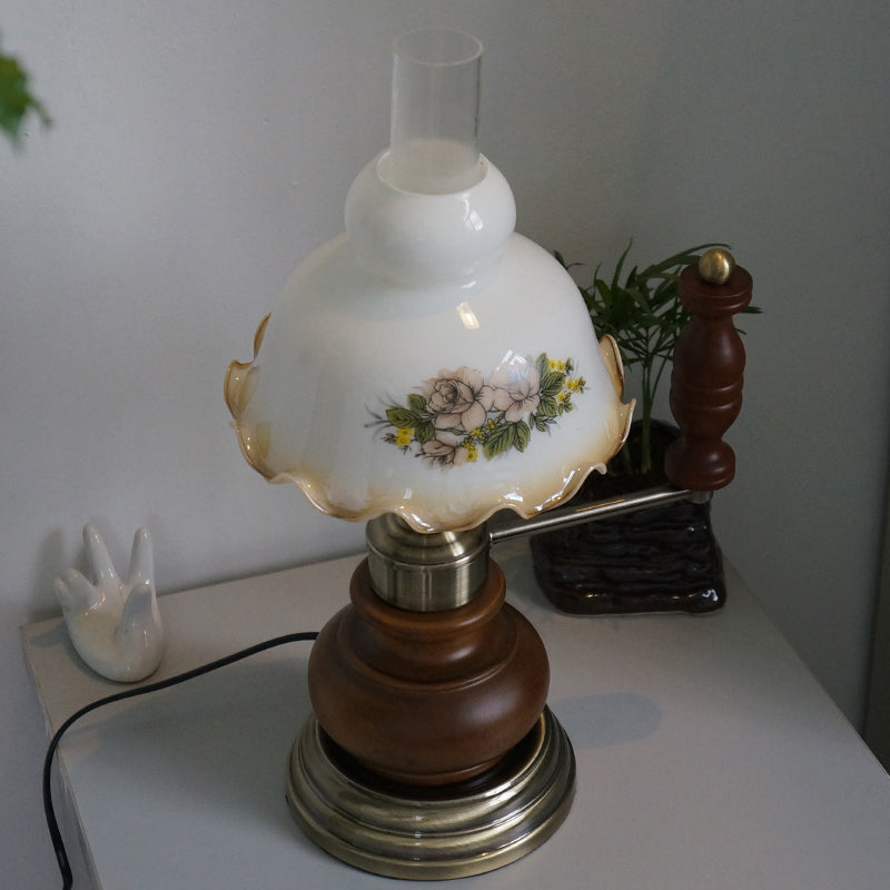 Lampada da tavolo per sala da pranzo a lampadina singola da giardino americano in vetro bianco con zucca e maniglia