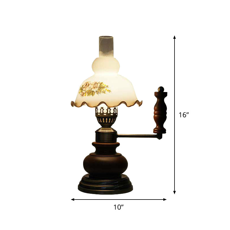 Lampada da tavolo per sala da pranzo a lampadina singola da giardino americano in vetro bianco con zucca e maniglia