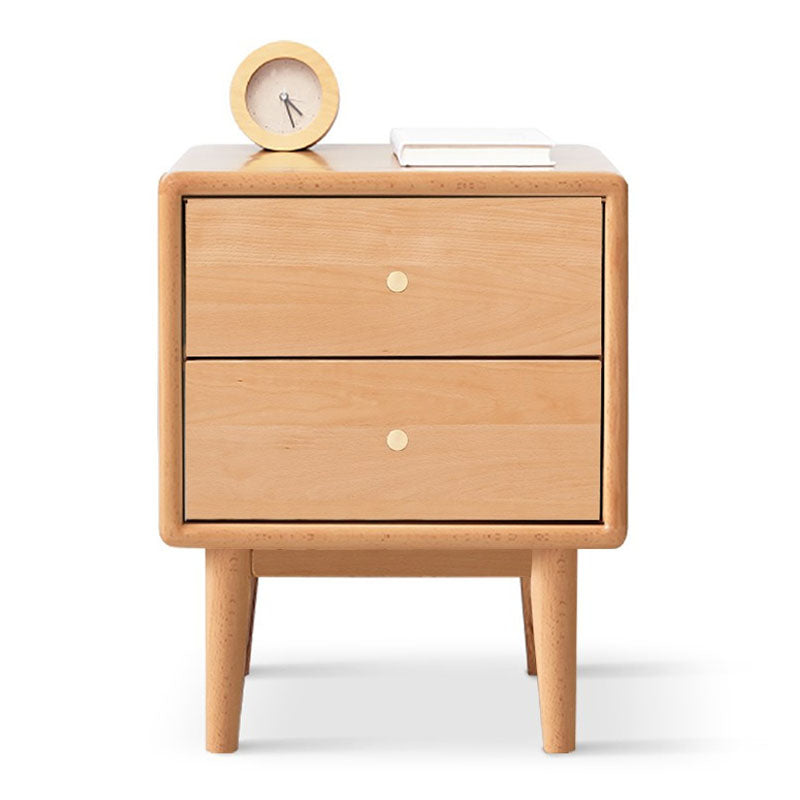 Contemporary Solid Wood Bedside Cabinet with 2 Drawers for Bedroom