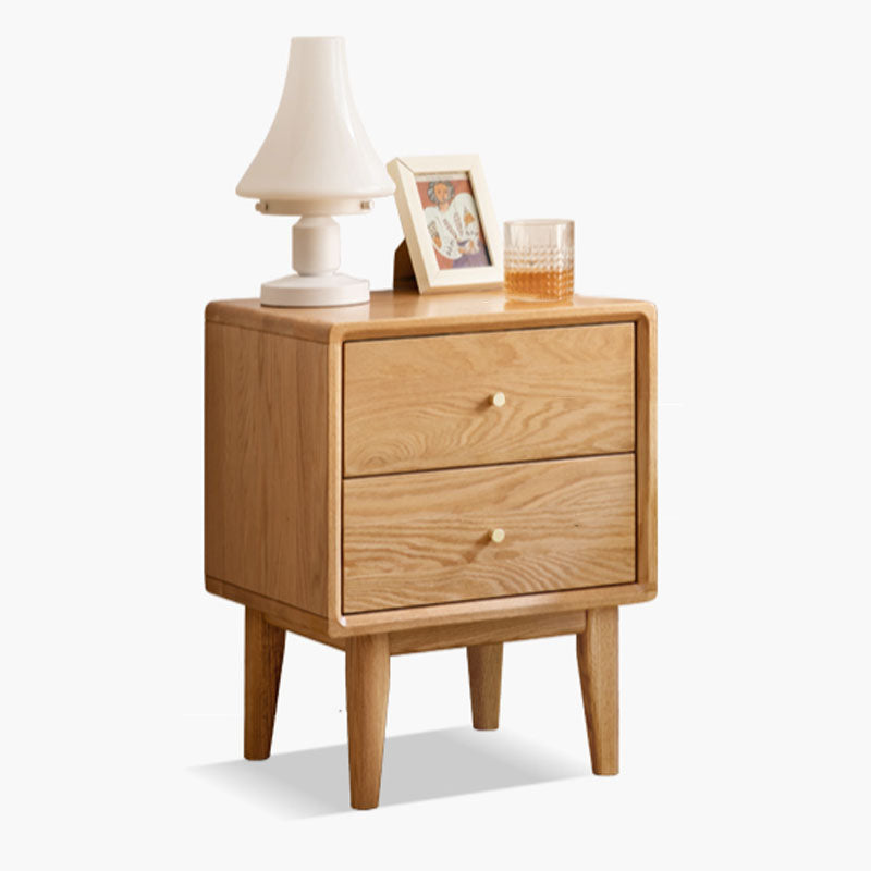 Contemporary Solid Wood Bedside Cabinet with 2 Drawers for Bedroom