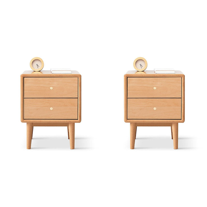 Contemporary Solid Wood Bedside Cabinet with 2 Drawers for Bedroom