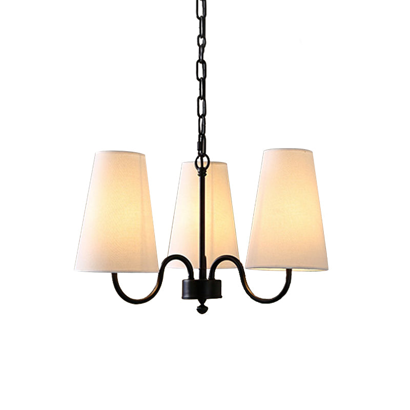 3/5 Bulbs Chandelier Lighting Fixture Rural Living Room Pendant Lamp with Conical Fabric Shade in Black