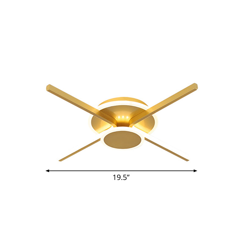 Minimalist Cross Flush Light Fixture Acrylic Bedroom 19.5"/24.5" Wide LED Ceiling Mount Lighting in Gold, Warm/White Light