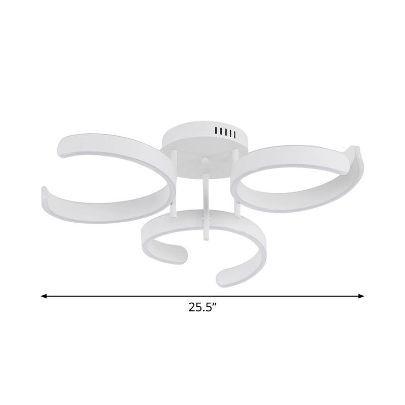 Lámpara de techo LED blanca simple con montaje semi empotrado curvo acrílico en luz blanca/cálida para dormitorio