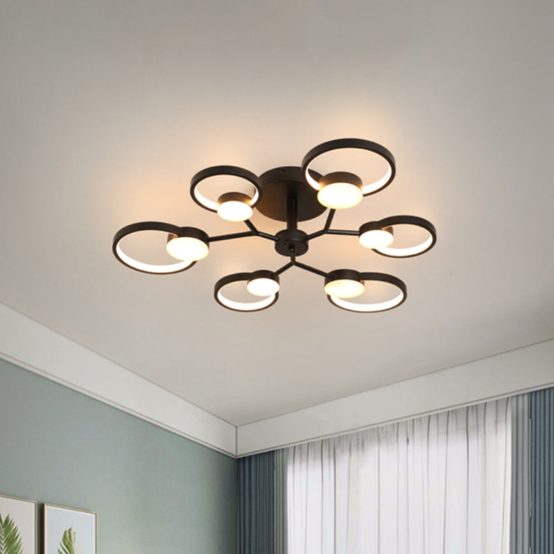 Blossom Close to Ceiling Light Fixture Contemporary Metal Living Room LED Semi Flush Mount Lamp in Black/Gold