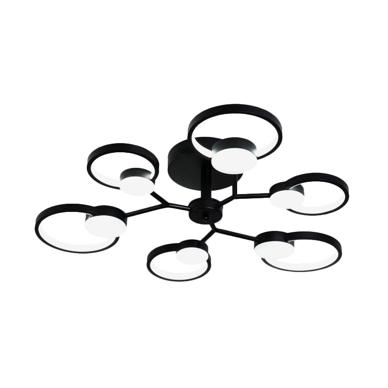 Blossom Close to Ceiling Light Fixture Contemporary Metal Living Room LED Semi Flush Mount Lamp in Black/Gold