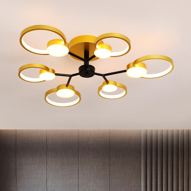 Blossom Close to Ceiling Light Fixture Contemporary Metal Living Room LED Semi Flush Mount Lamp in Black/Gold