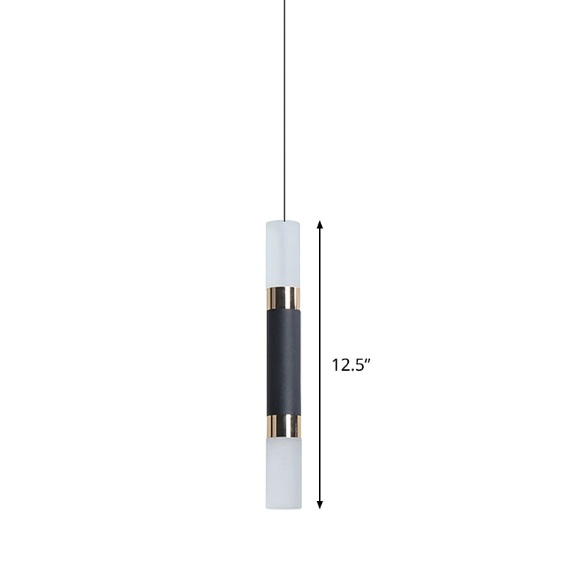 Tube Bedside Pendulum Light Iron Minimalist 10"/12"/12.5" High LED Hanging Pendant in Black, Warm/White Light