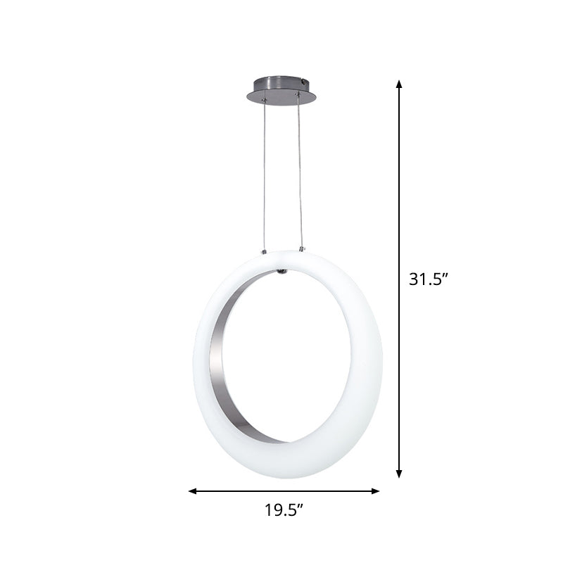 Acrylic Hoop Drop Pendant Simplicity White and Silver Inner LED Hanging Ceiling Light
