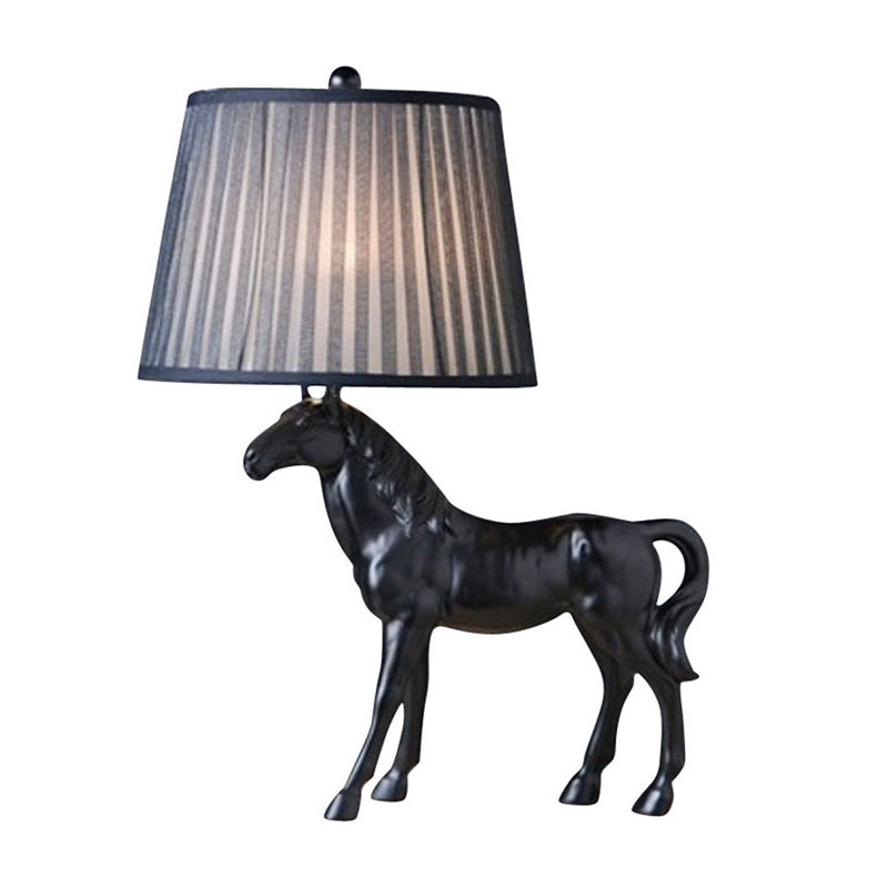 Lampe de nuit Steed Parlor en résine rustique, 1 ampoule, lampe de table noire avec abat-jour en tissu froncé