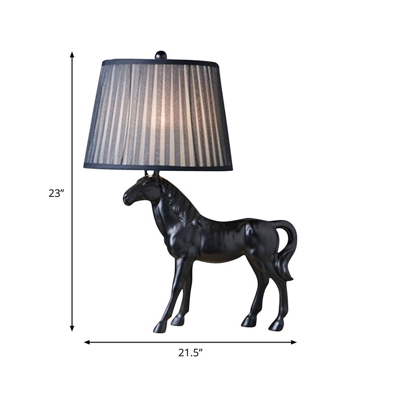 Steed Parlor nachtlamp rustieke hars 1 lamp zwart tafellicht met verzamelde stoflampschaduw