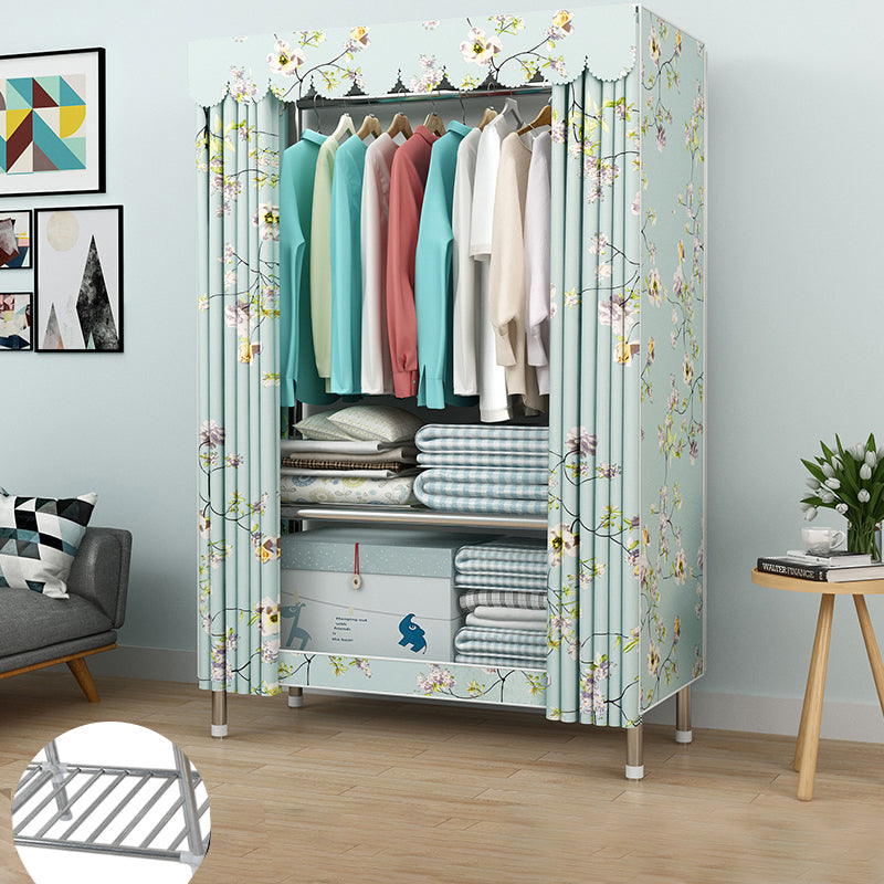 Contemporary Wardrobe Armoire Metal Armoire with Garment Rod for Home