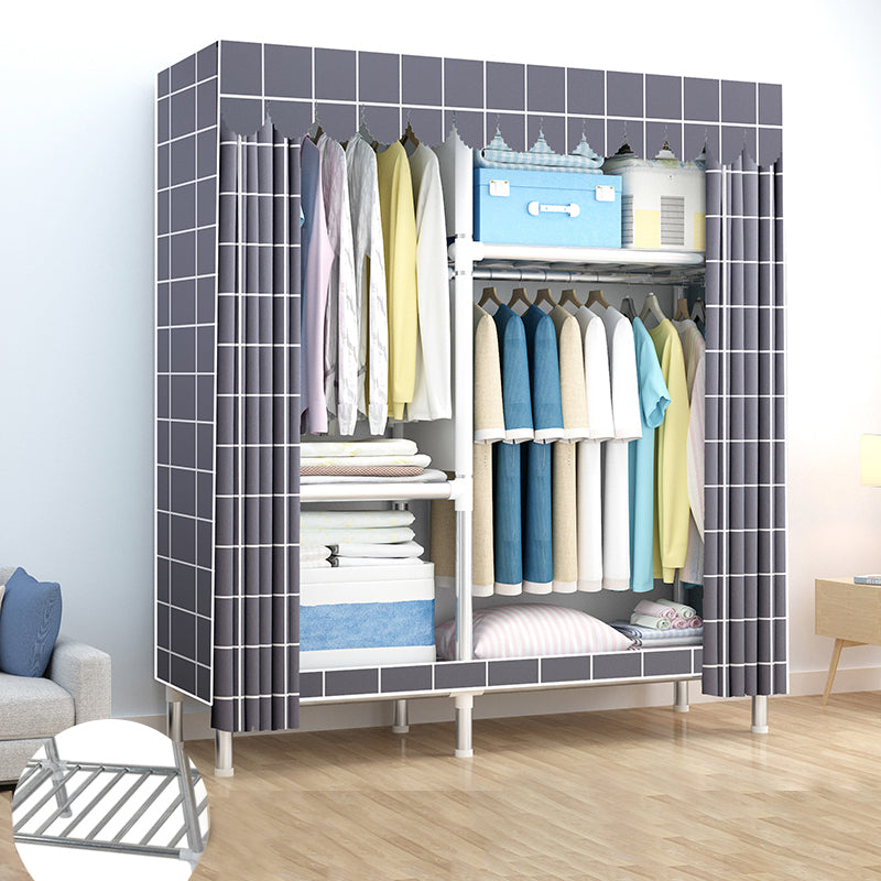 Contemporary Wardrobe Armoire Metal Armoire with Garment Rod for Home