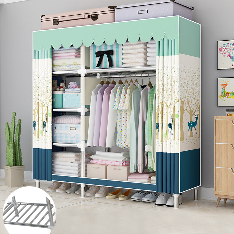 Contemporary Wardrobe Armoire Metal Armoire with Garment Rod for Home