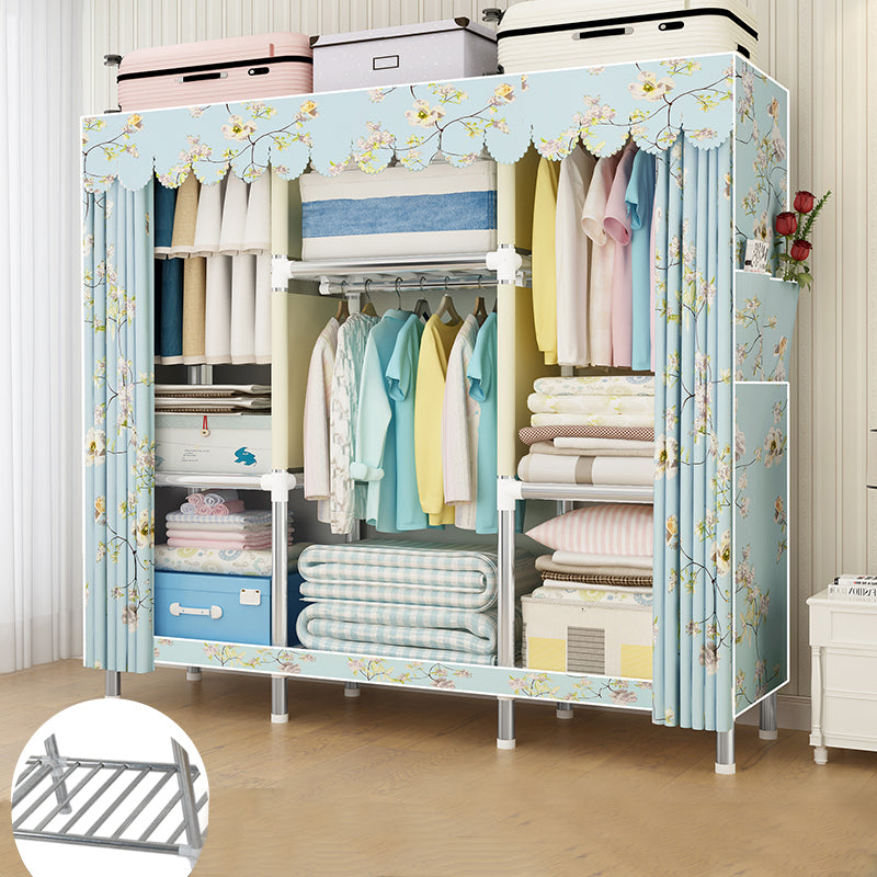 Contemporary Wardrobe Armoire Metal Armoire with Garment Rod for Home